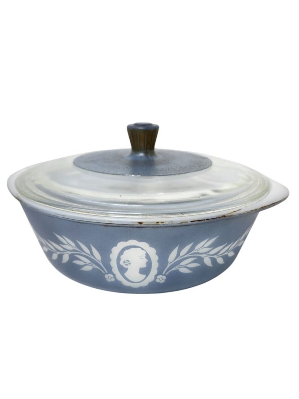 Vintage Glasbake Blue Cameo 1.5 Qt Casserole Dish With Lid